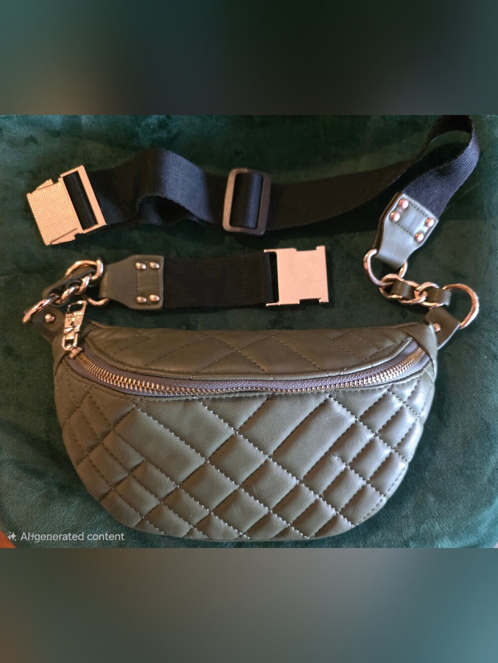 Steve Madden Quilted Olive Green Crossbody Belt Bag with Chain Detail